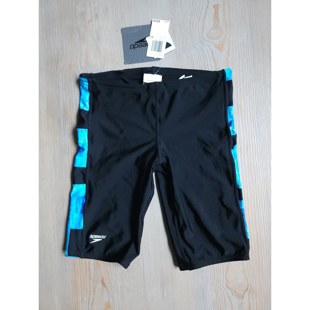 Speedo Jammer Swim Shorts Mens 32 Black Blue Active Performance Trunks NWT